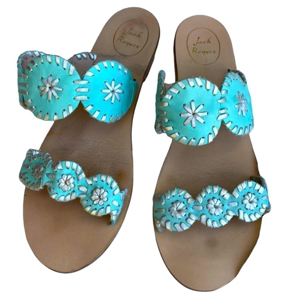 Jack Rogers Jacks Flat Teal/Aqua Sandal. Perfect summer or resort sandal. Sz 9.5